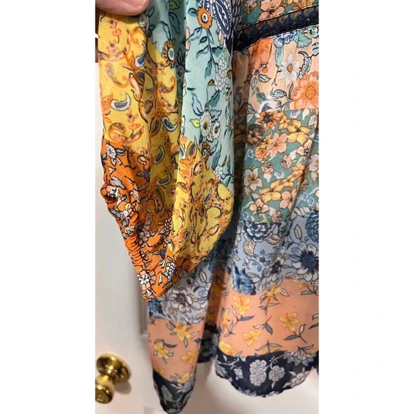 New Directions Womens XL Floral Patchwork Babydoll Blouse V-Neck Boho Lace Trim - Picture 5 of 7